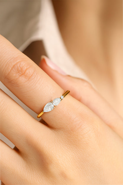 Tri-Stone CZ Ring in 18K Yellow Gold Plating