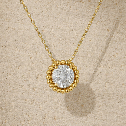 Golden Halo CZ Pendant Necklace in 18K Yellow Gold Plating