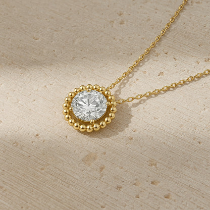 Golden Halo CZ Pendant Necklace in 18K Yellow Gold Plating
