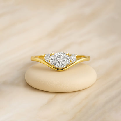 Elegant 3-Stone Oval CZ Ring in 18K Yellow Gold-Plated Setting