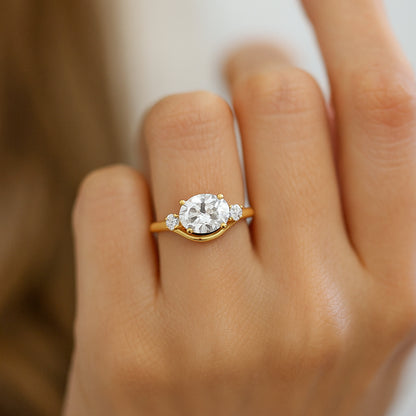Elegant 3-Stone Oval CZ Ring in 18K Yellow Gold-Plated Setting