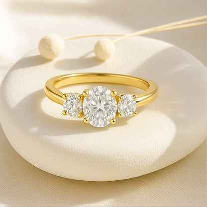 Trio of Elegance Three-Stone Engagement Ring - 18K Gold-Plated CZ