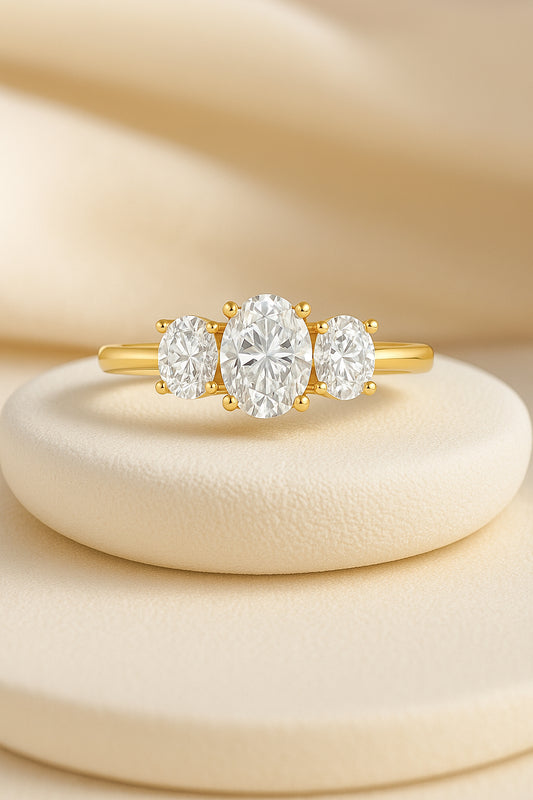 Trio of Elegance Three-Stone Engagement Ring - 18K Gold-Plated CZ