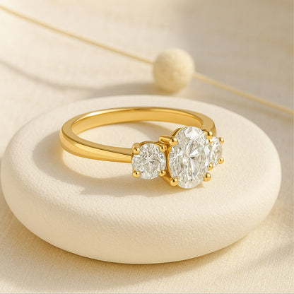 Trio of Elegance Three-Stone Engagement Ring - 18K Gold-Plated CZ