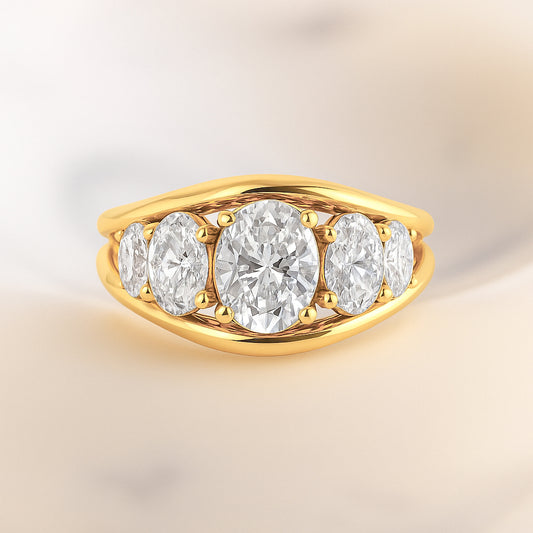 Stunning 5-Stone Oval CZ Ring in 18K Yellow Gold-Plated Setting