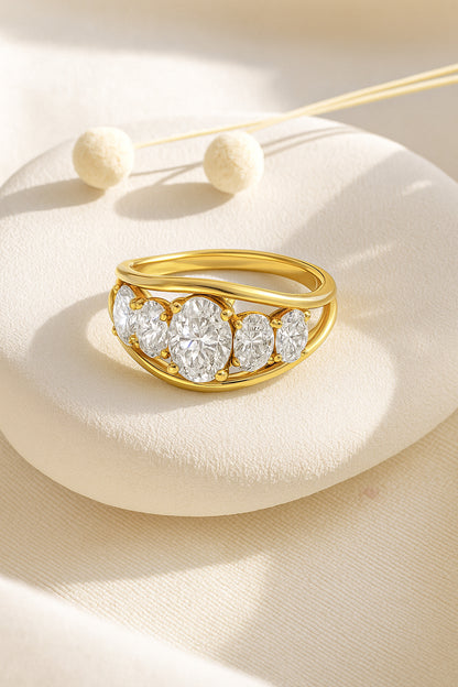 Stunning 5-Stone Oval CZ Ring in 18K Yellow Gold-Plated Setting