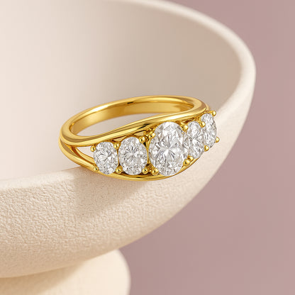 Stunning 5-Stone Oval CZ Ring in 18K Yellow Gold-Plated Setting
