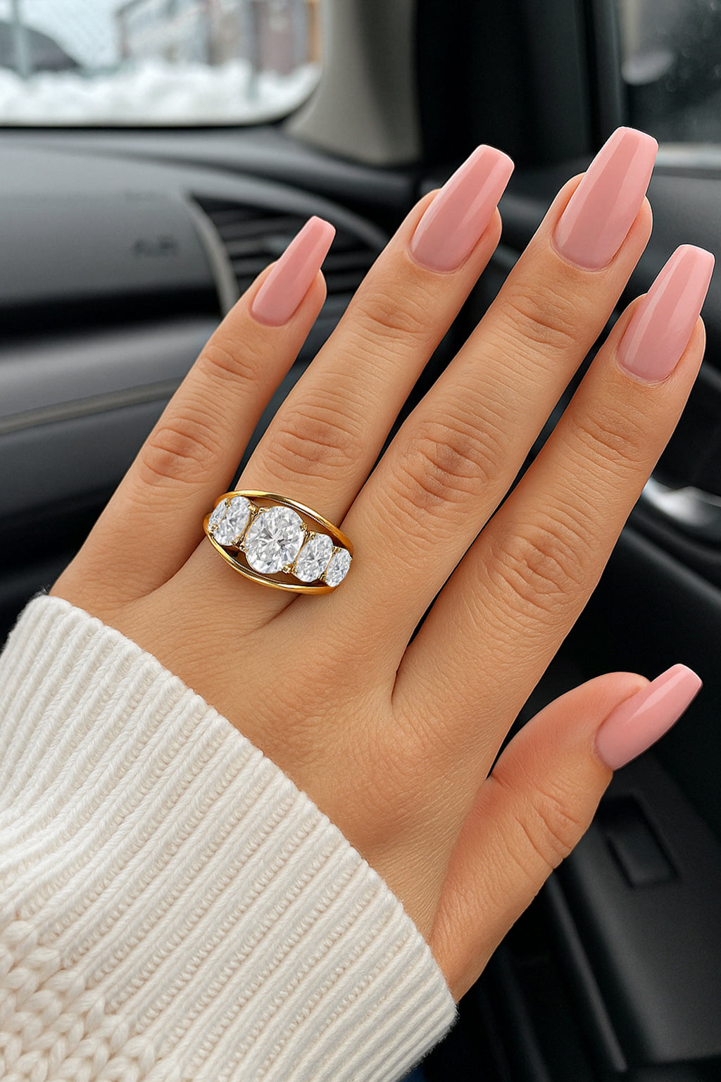 Stunning 5-Stone Oval CZ Ring in 18K Yellow Gold-Plated Setting