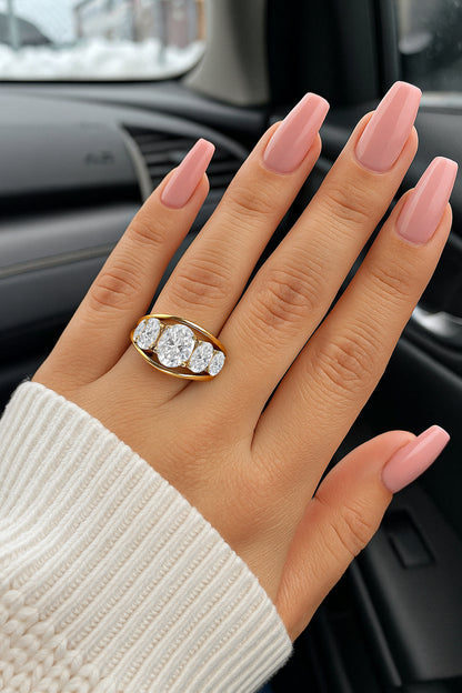 Stunning 5-Stone Oval CZ Ring in 18K Yellow Gold-Plated Setting