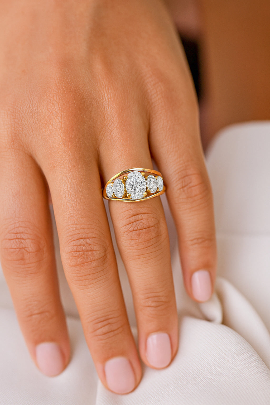 Stunning 5-Stone Oval CZ Ring in 18K Yellow Gold-Plated Setting