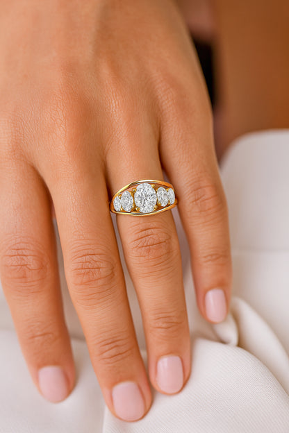 Stunning 5-Stone Oval CZ Ring in 18K Yellow Gold-Plated Setting