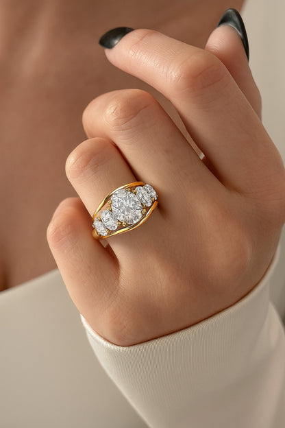 Stunning 5-Stone Oval CZ Ring in 18K Yellow Gold-Plated Setting