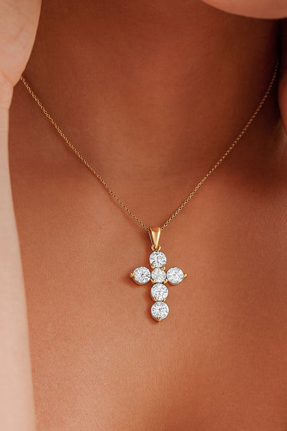 Elegant CZ Cross Pendant Necklace in 18K Yellow Gold-Plated Setting