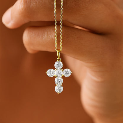 Elegant CZ Cross Pendant Necklace in 18K Yellow Gold-Plated Setting
