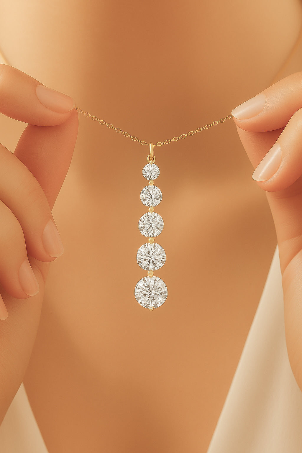 Elegant Drop Diamond Necklace in 18K Gold-Plated CZ