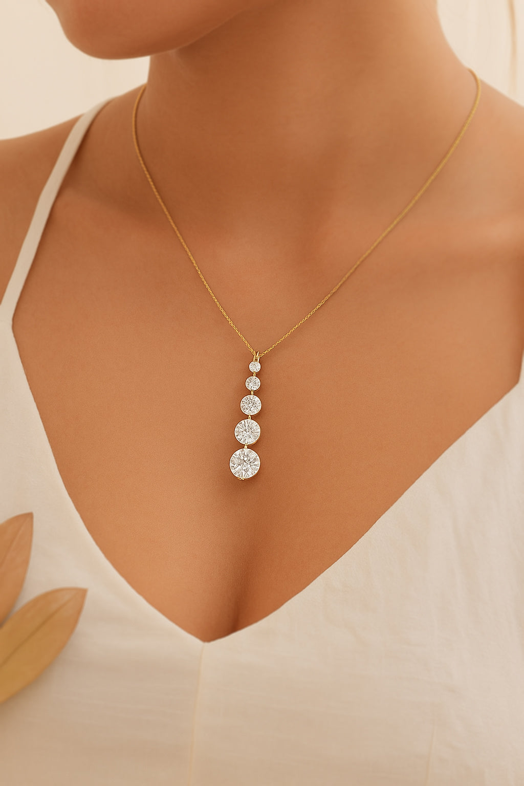 Elegant Drop Diamond Necklace in 18K Gold-Plated CZ
