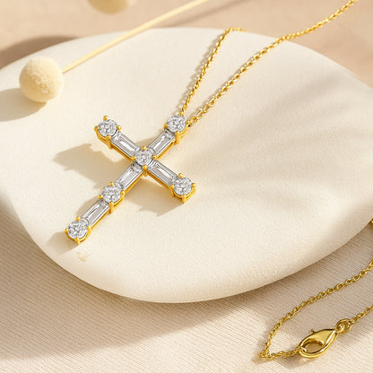 Gold-Plated Cross Necklace with CZ Diamonds