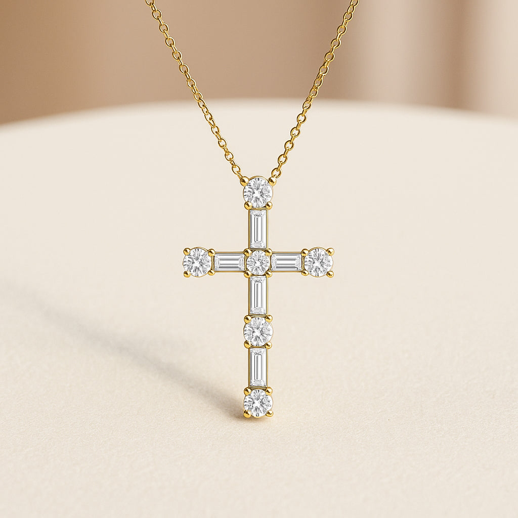 Gold-Plated Cross Necklace with CZ Diamonds