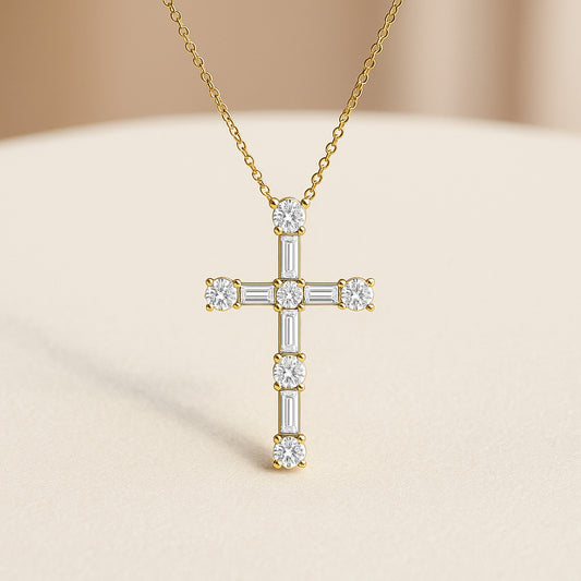 Gold-Plated Cross Necklace with CZ Diamonds