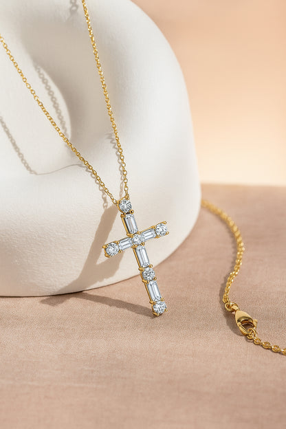 Gold-Plated Cross Necklace with CZ Diamonds