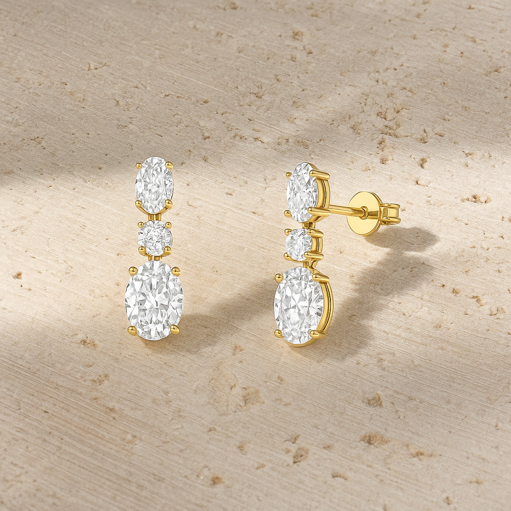Elegant Oval CZ Drop Earrings in 18K Yellow Gold Plated