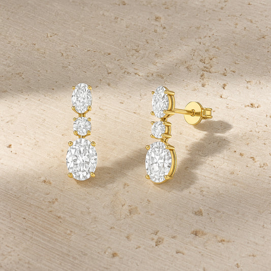 Elegant Oval CZ Drop Earrings in 18K Yellow Gold Plated