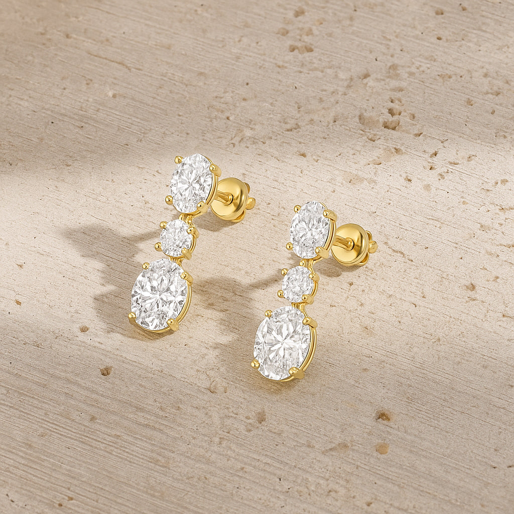 Elegant Oval CZ Drop Earrings in 18K Yellow Gold Plated
