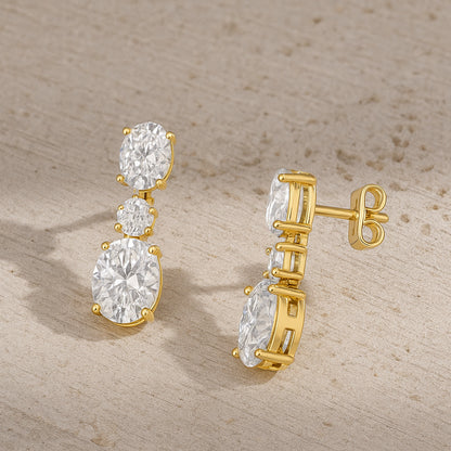 Elegant Oval CZ Drop Earrings in 18K Yellow Gold Plated
