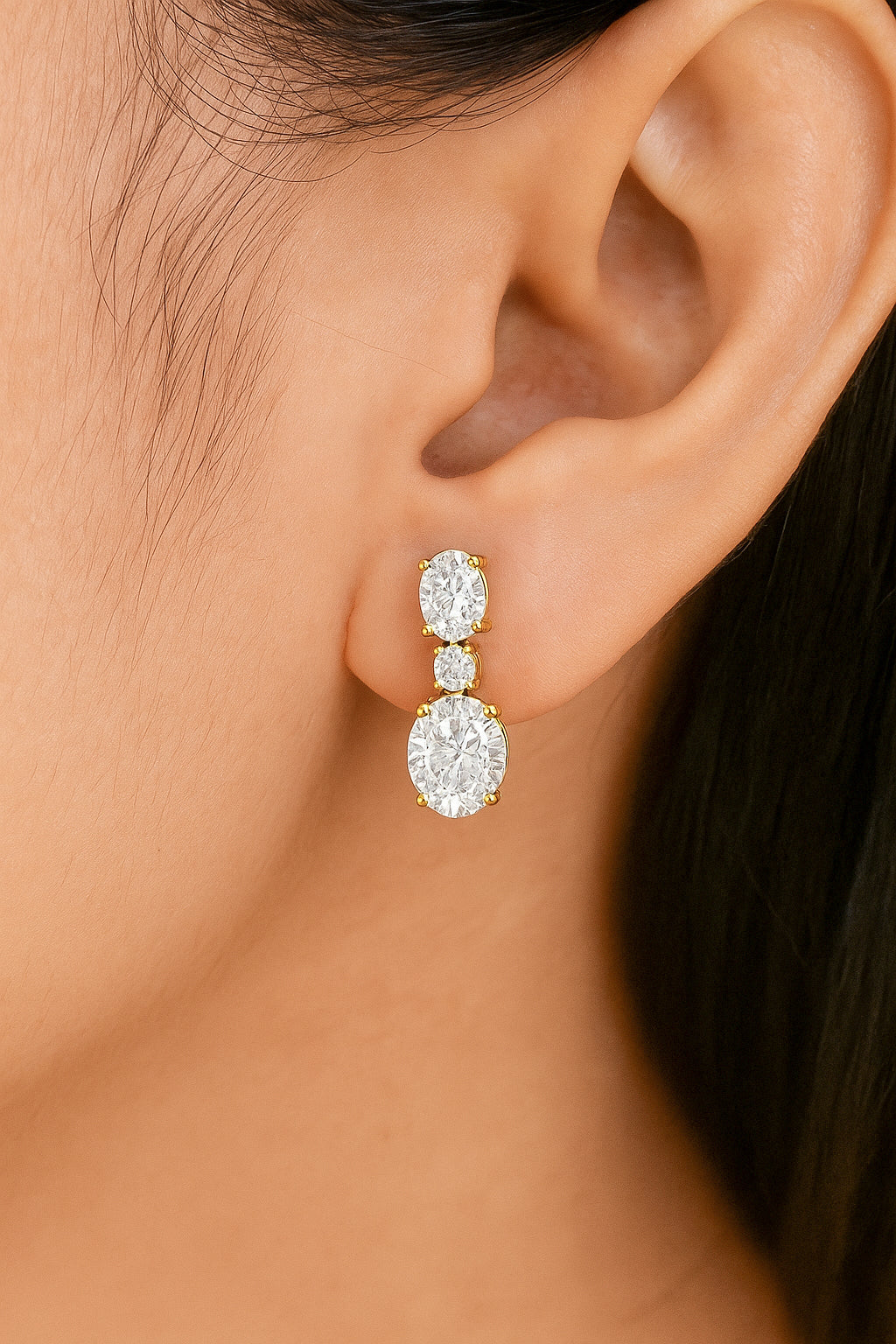 Elegant Oval CZ Drop Earrings in 18K Yellow Gold Plated