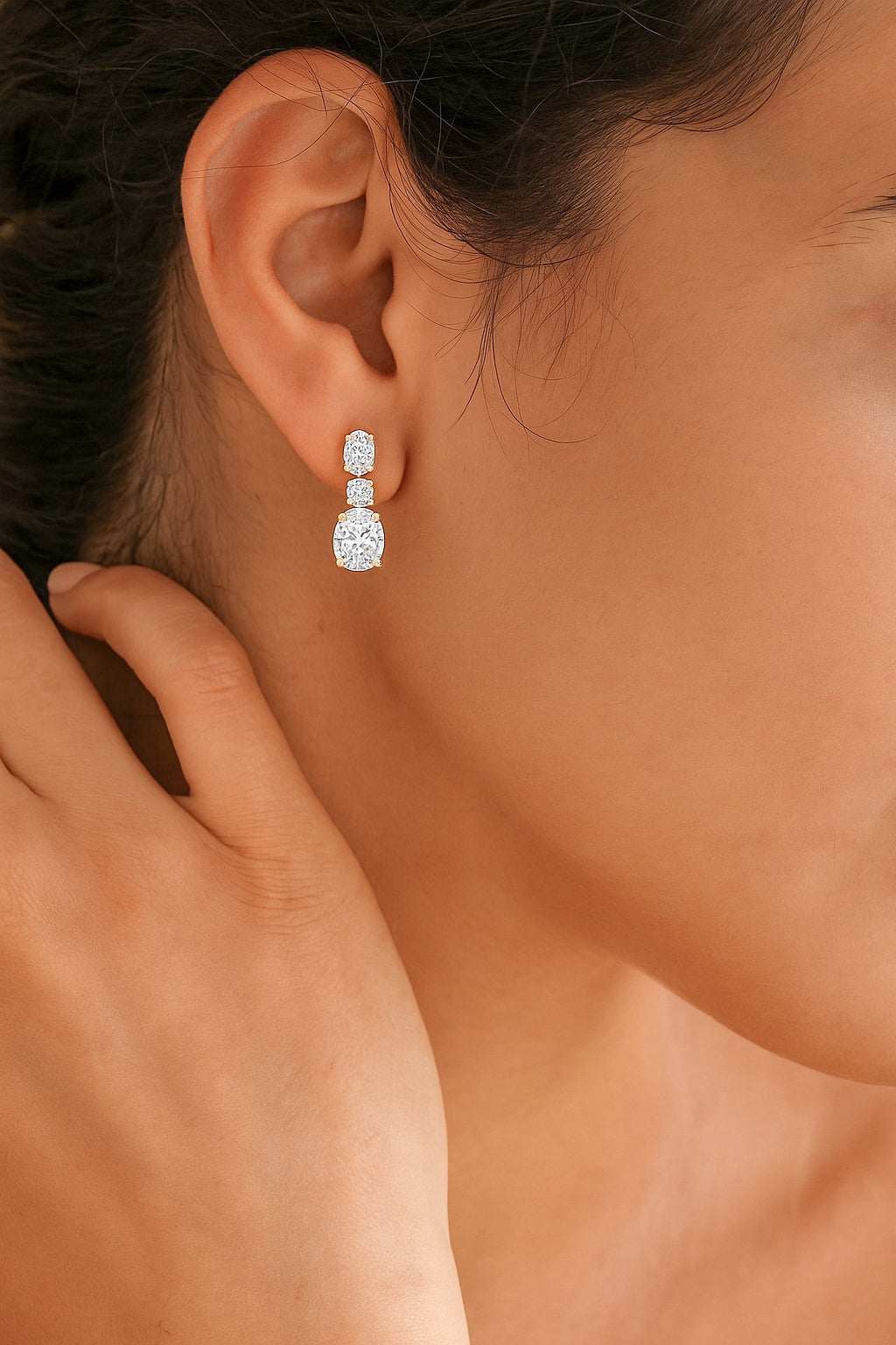 Elegant Oval CZ Drop Earrings in 18K Yellow Gold Plated