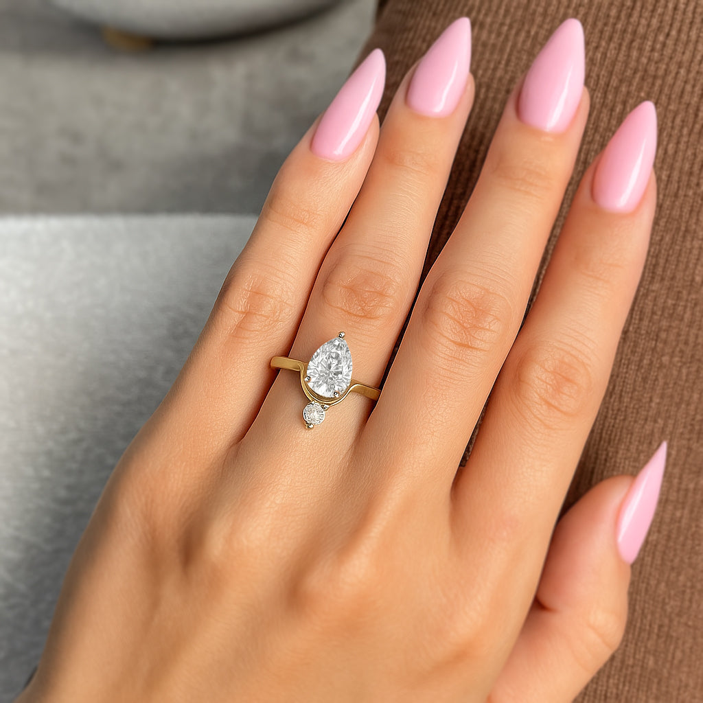 Elegant Teardrop CZ Ring in 18K Yellow Gold Plated