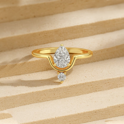 Elegant Teardrop CZ Ring in 18K Yellow Gold Plated