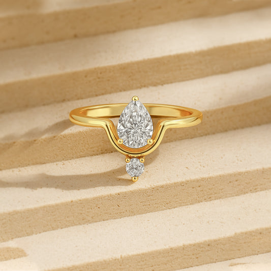 Elegant Teardrop CZ Ring in 18K Yellow Gold Plated