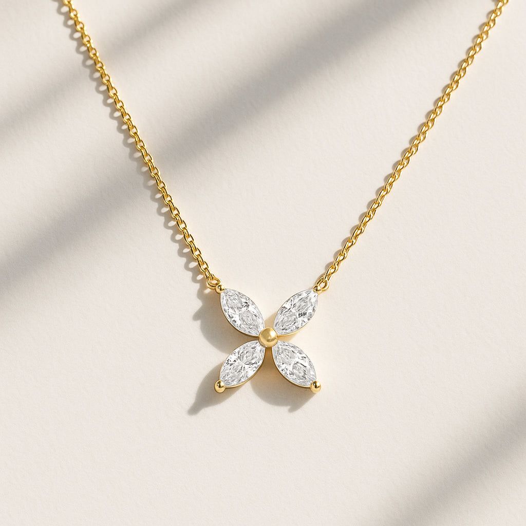 Floral CZ Necklace in 18K Yellow Gold Plated