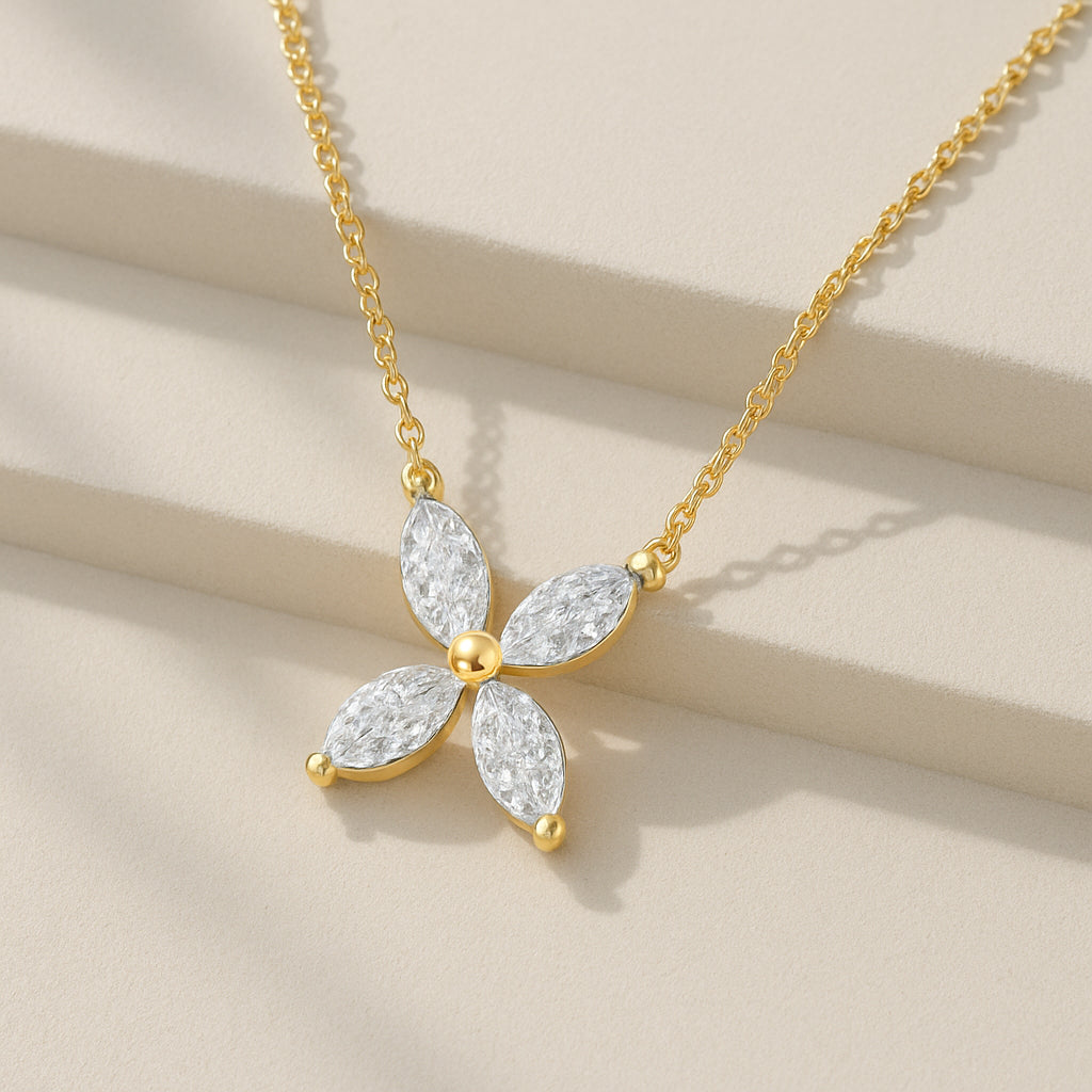 Floral CZ Necklace in 18K Yellow Gold Plated