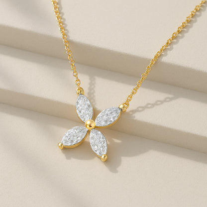 Floral CZ Necklace in 18K Yellow Gold Plated