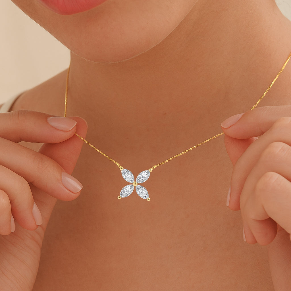 Floral CZ Necklace in 18K Yellow Gold Plated