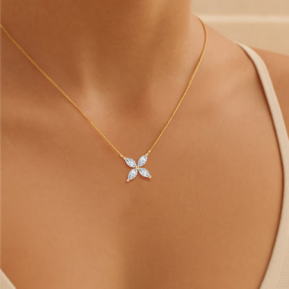Floral CZ Necklace in 18K Yellow Gold Plated