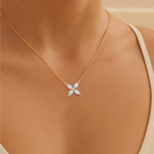 Floral CZ Necklace in 18K Yellow Gold Plated