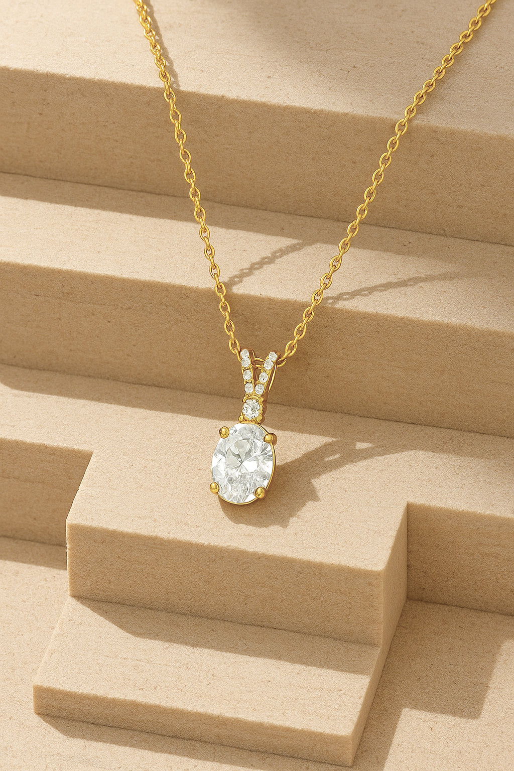 Classic Oval CZ Pendant Necklace in 18K Yellow Gold-Plated Setting