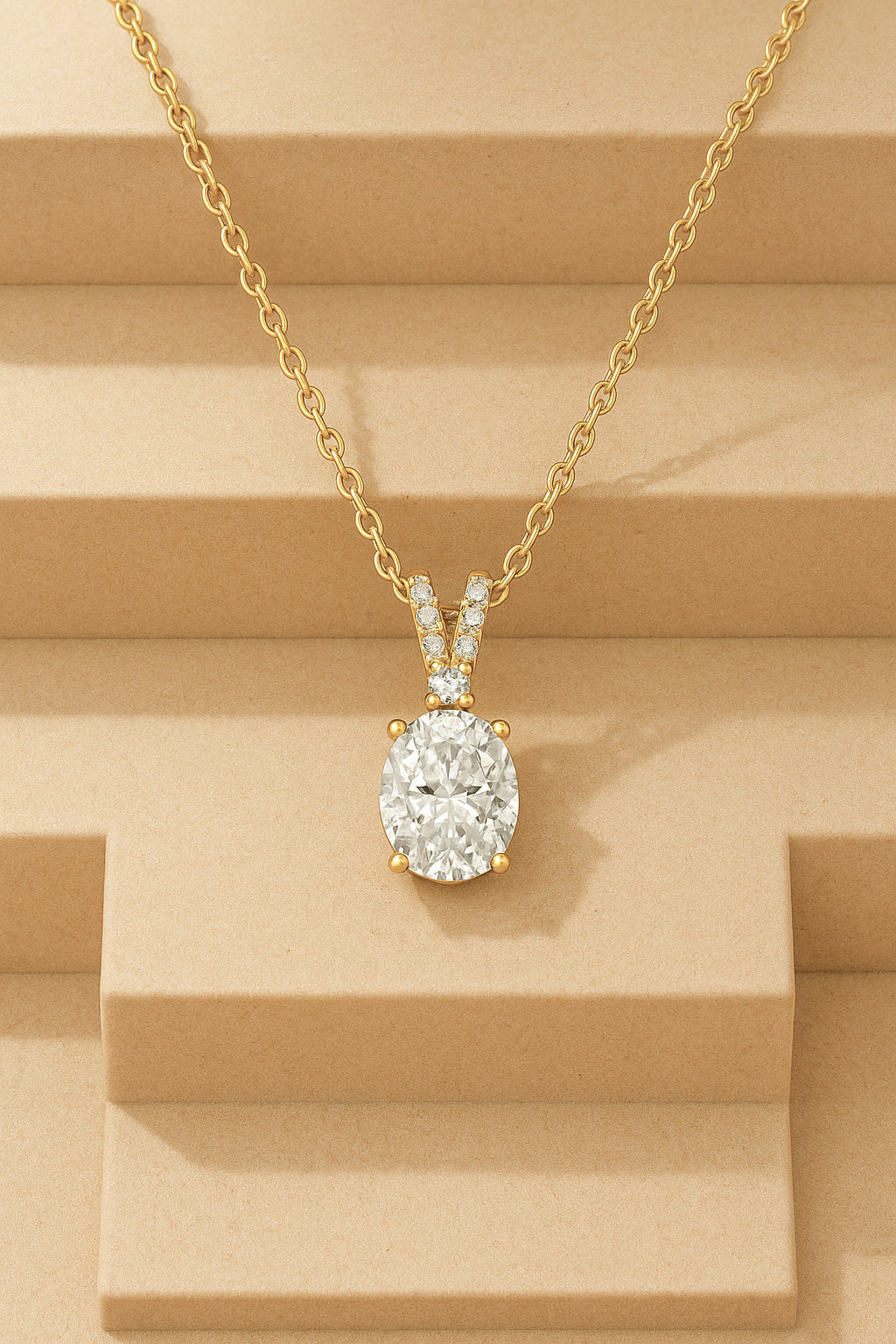 Classic Oval CZ Pendant Necklace in 18K Yellow Gold-Plated Setting