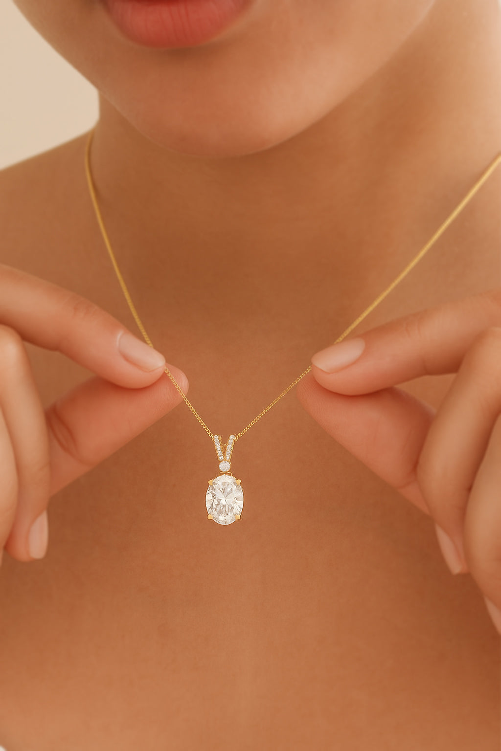 Classic Oval CZ Pendant Necklace in 18K Yellow Gold-Plated Setting