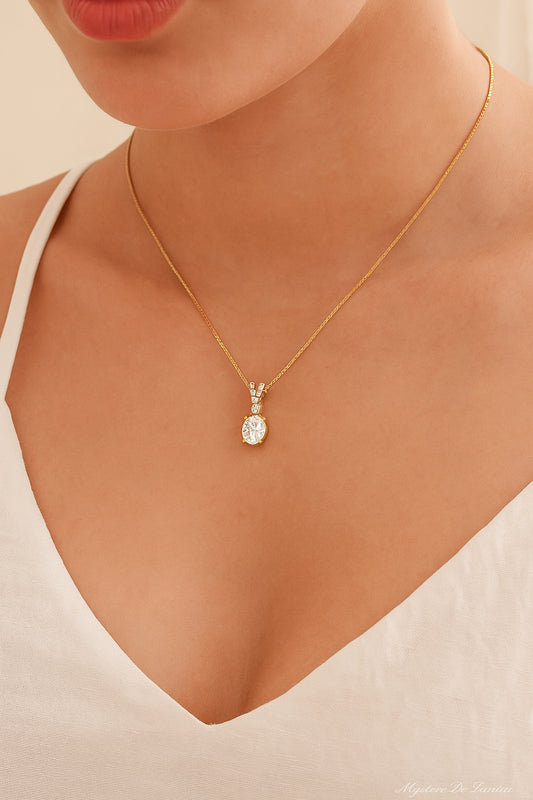 Classic Oval CZ Pendant Necklace in 18K Yellow Gold-Plated Setting