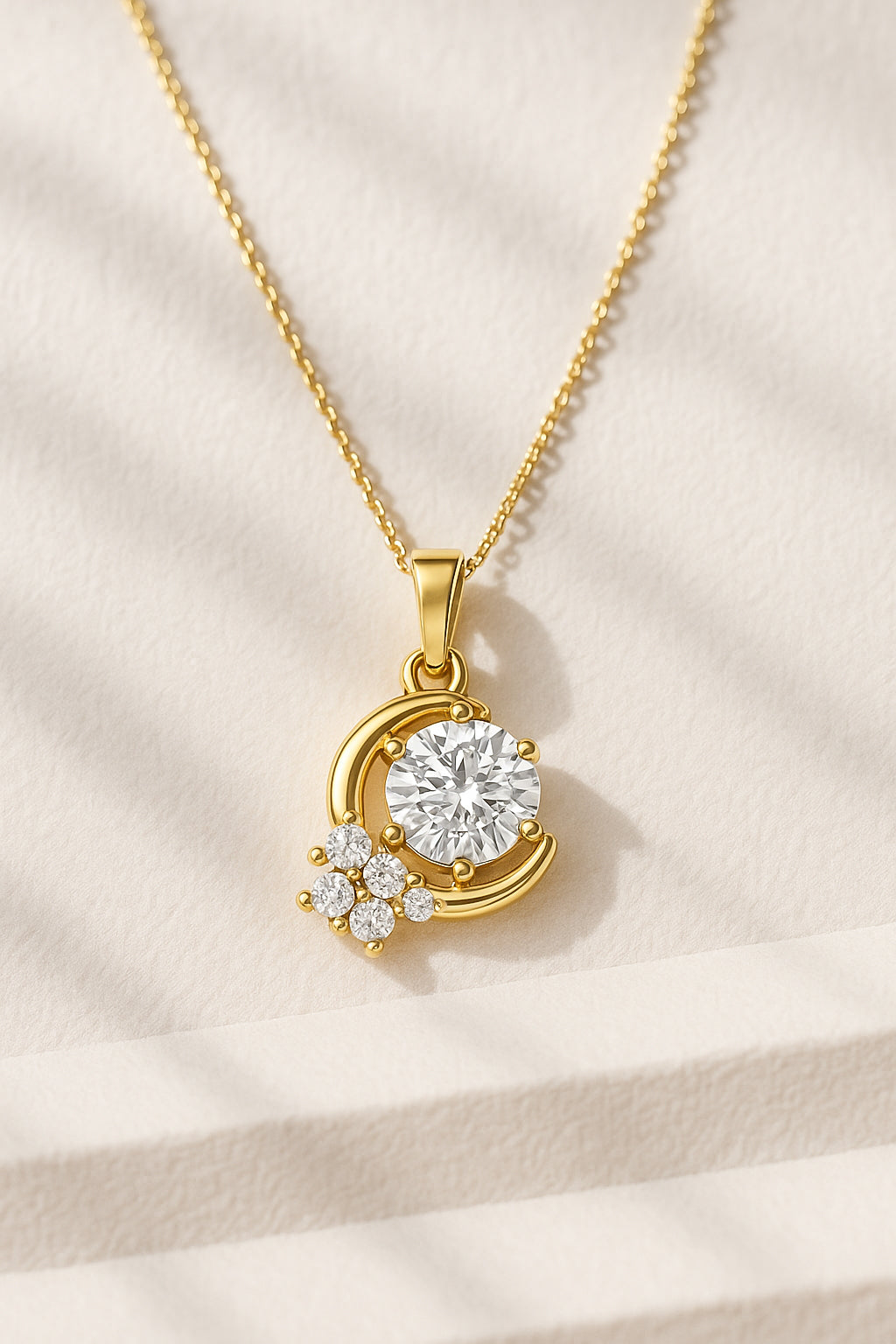 Crescent Moon CZ Pendant Necklace in 18K Yellow Gold-Plated Setting