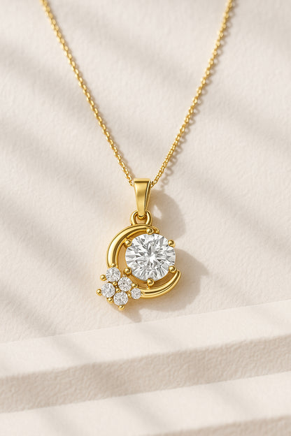 Crescent Moon CZ Pendant Necklace in 18K Yellow Gold-Plated Setting