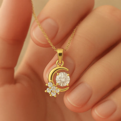 Crescent Moon CZ Pendant Necklace in 18K Yellow Gold-Plated Setting