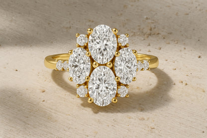 18K Gold-Plated Oval CZ Cluster Ring