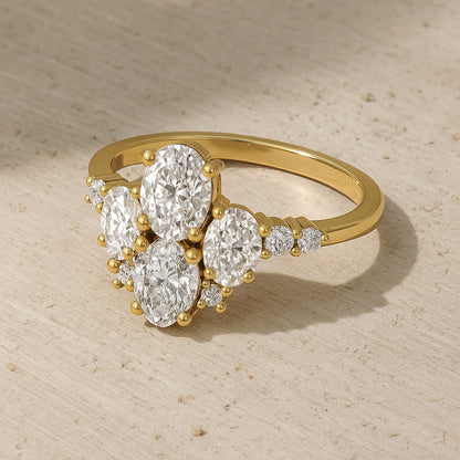 18K Gold-Plated Oval CZ Cluster Ring