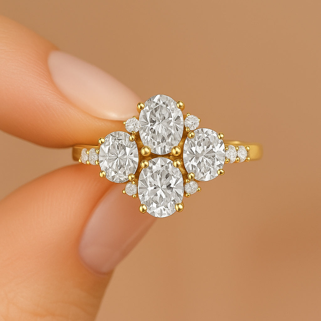 18K Gold-Plated Oval CZ Cluster Ring