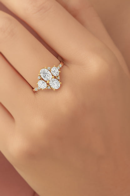 18K Gold-Plated Oval CZ Cluster Ring